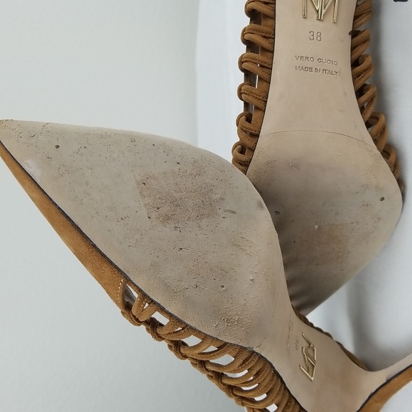 Tamara Mellon Tan Neutral Suede Braided Pointed Toe Pump Heels Size 8 - Picture 11 of 12